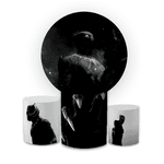Kit Capa Painel Redondo + Capa Trio Cilindros Sublimados Malha New Decorativo Tema Pantera Negra Herói Marvel Decoração Festa