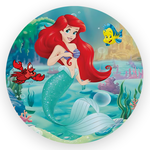 Capa Painel Redondo 1,5x1,5 de Festa Veste Fácil Sublimados Malha New Tema Pequena Sereia Princesa Ariel Festa Infantil Menina Decoração
