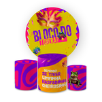 Kit Capa Painel Redondo + Capa Trio Cilindros Sublimados Malha New Decorativo Tema Tuxera Bloquinho Carnaval Decoração