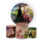 Kit Capa Painel Redondo + Capa Trio Cilindros Sublimados Malha New Decorativo Tema Wicked Bruxinha Menina Festa
