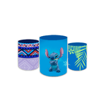 Trio Capas de Cilindros Sublimados Decorativo Tema Lilo e Stitch Decoração Festa Infantil