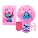 Kit Casadinho Capa Painel Redondo + Retangular + Trio Capas de Cilindro Tema Lilo & Stitch Decoração Desenho