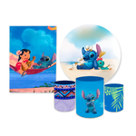 Kit Casadinho Capa Painel Redondo + Retangular + Trio Capas de Cilindro Tema Lilo Stitch Decorativo Desenho Animado