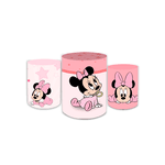 Trio Capas De Cilindros Sublimados Decorativo Tema Infantil Menina Minnie Mouse Decoração Festa