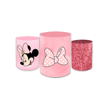 Trio Capas De Cilindros Sublimados Decorativo Tema Infantil Menina Minnie Mouse Decoração