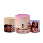 Trio Capas de Cilindros Sublimados Decorativo Tema Moana Decoração Festa Infantil Menina