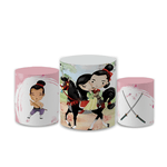 Trio Capas de Cilindros Sublimados Decorativo Tema Mulan Guerreira Desenho Infantil Decoração