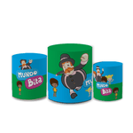 Trio Capas de Cilindros Sublimados Decorativo Tema Mundo Bita Decoração Festa Infantil