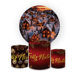 Kit Capa Painel Redondo + Trio Capas de Cilindros Decorativo Tema Feliz Natal Data Especial Comemoração