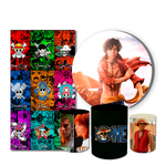 Kit Casadinho Capa Painel Redondo + Retangular + Trio Capas de Cilindro Tema One Piece Anime Luffy Rei Pirata