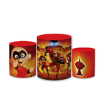 Trio Capas de Cilindros Sublimados Decorativo Tema Os Incriveis Heróis Decoração Festa Infantil