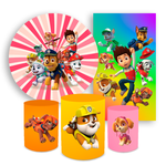 Kit Casadinho Capa Painel Redondo + Retangular + Trio Capas de Cilindro Tema Patrulha Canina Heróis Decoração Infantil