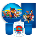 Kit Casadinho Capa Painel Redondo + Retangular + Trio Capas de Cilindro Tema Patrulha Canina Heróis Decoração Infantil