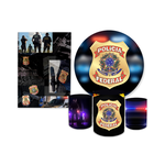 Kit Casadinho Capa Painel Redondo + Retangular + Trio Capas de Cilindro Tema Policia Militar Decoração Exército Bope