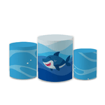 Trio Capas de Cilindros Sublimados Decorativo Tema Tubarão Decoração Festa Infantil
