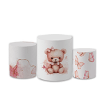 Trio Capas de Cilindros Sublimados Decorativo Tema Ursinhos Cute Menino Menina Decoração Infantil Festa