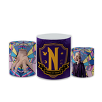 Trio Capas de Cilindros Sublimados Decorativo Tema Wandinha Addams Decoração Festa Infantil