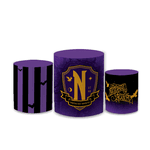 Trio Capas de Cilindros Sublimados Decorativo Tema Wandinha Addams Decoração Festa Infantil