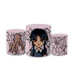 Trio Capas de Cilindros Sublimados Decorativo Tema Wandinha Addams Decoração Festa Infantil