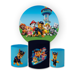 Kit Capa Painel Redondo + Trio Cilindros Decoração Aniversário Infantil Desenho Patrulha Canina