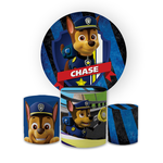 Kit Capa Painel Redondo + Trio Cilindros Decoração Aniversário Infantil Desenho Chase Patrulha Canina