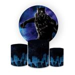 Kit Capa Painel Redondo + Trio Cilindros Decoração Festa Aniversário Tema FIlme Pantera Negra 