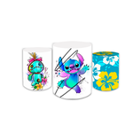Trio Capas Cilindro Veste Fácil Sublimado Festa Aniversário Infantil Tema Lilo & Stitch 