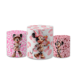 Trio Capas Cilindro Veste Fácil Sublimado Festa Aniversário Infantil Tema Menina Minnie Oncinha Rosa