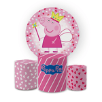 Kit Capa Painel Redondo + Trio Cilindros Decoração Aniversário Infantil Desenho Peppa Pig George
