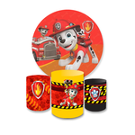 Kit Capa Painel Redondo + Trio Cilindros Decoração Aniversário Infantil Desenho Marshall Patrulha Canina