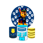 Kit Capa Painel Redondo + Trio Cilindros Decoração Aniversário Infantil Desenho Chase Patrulha Canina