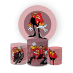 Kit Capa Painel Redondo + Trio Cilindros Decoração Festa Aniversário Infantil Desenho Jogo The Mad Doctor Sonic