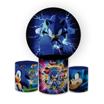 Kit Capa Painel Redondo + Trio Cilindros Decoração Festa Aniversário Infantil Desenho Jogo Sonic