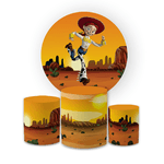 Kit Capa Painel Redondo + Trio Cilindros Decoração Festa Aniversário Infantil Desenho Toy Story 
