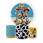 Kit Capa Painel Redondo + Trio Cilindros Decoração Festa Aniversário Infantil Desenho Toy Story
