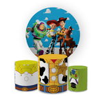 Kit Capa Painel Redondo + Trio Cilindros Decoração Festa Aniversário Infantil Desenho Toy Story