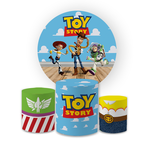 Kit Capa Painel Redondo + Trio Cilindros Decoração Festa Aniversário Infantil Desenho Toy Story