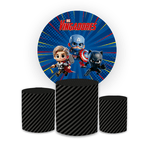 Kit Capa Painel Redondo + Trio Cilindros Decoração Festa Aniversário Infantil Desenho Super Heróis Cute Vingadores Baby 
