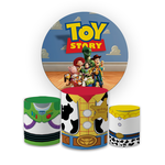 Kit Capa Painel Redondo + Trio Cilindros Decoração Festa Aniversário Infantil Desenho Toy Story
