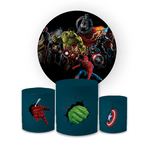 Kit Capa Painel Redondo + Trio Cilindros Decoração Festa Aniversário Infantil Desenho Vingadores Heróis