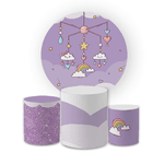 Kit Capa Painel Redondo + Trio Cilindros Decoração Festa Infantil Arco Iris