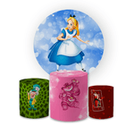 Kit Capa Painel Redondo + Trio Cilindros Decoração Aniversário Festa Infantil Alice no País das Maravilhas Filme 