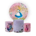 Kit Capa Painel Redondo + Trio Cilindros Decoração Aniversário Festa Infantil Alice no País das Maravilhas Filme 