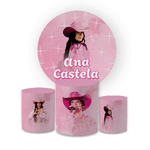 Kit Capa Painel Redondo + Trio Cilindros Decoração Aniversário Festa Infantil Ana Castela Boiadeira 
