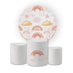 Kit Capa Painel Redondo + Trio Cilindros Decoração Festa Arco Iris Boho