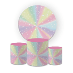 Kit Capa Painel Redondo + Trio Cilindros Decoração Festa Infantil Arco Iris Candy 