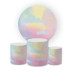 Kit Capa Painel Redondo + Trio Cilindros Decoração Festa Infantil Arco Iris Candy 