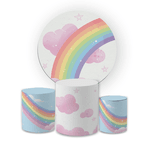 Kit Capa Painel Redondo + Trio Cilindros Decoração Festa Infantil Arco Iris Candy 