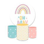 Kit Capa Painel Redondo + Trio Cilindros Decoração Festa Cha de Bebê Oh Baby Arco íris