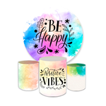 Kit Painel + Capas Cilindros Tema Positive Vibes Be Happy Colorido Decoração Festas